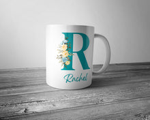 Load image into Gallery viewer, Floral Monogram Mug - Personalised With Initial &amp; Name
