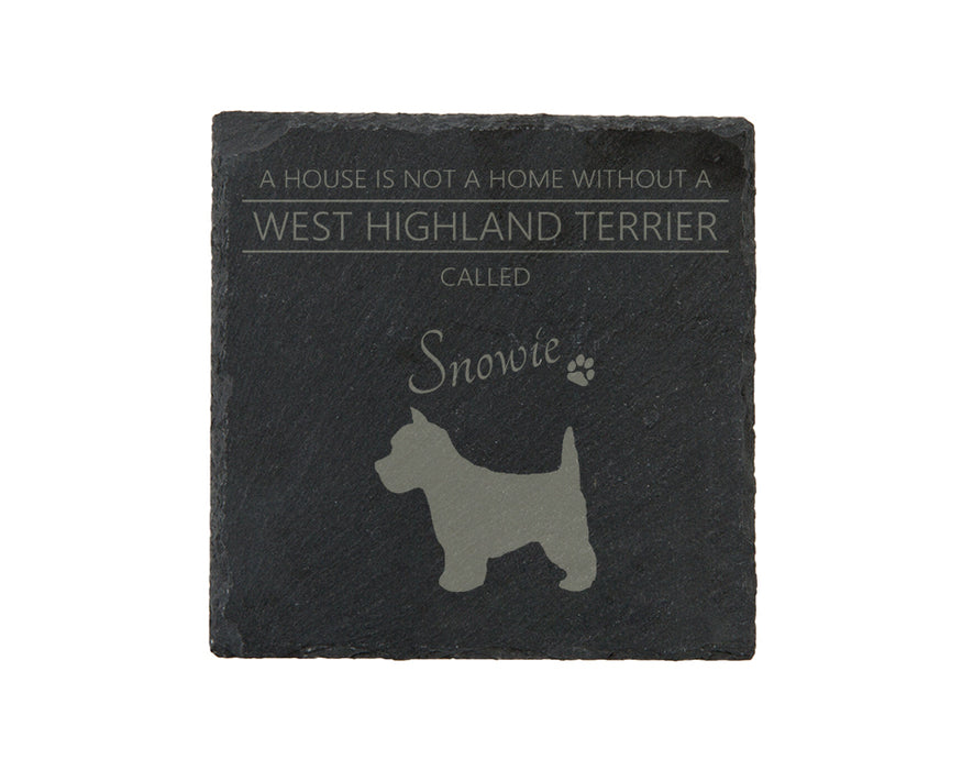 A house is not a home without a dog called ... personalised slate coasters